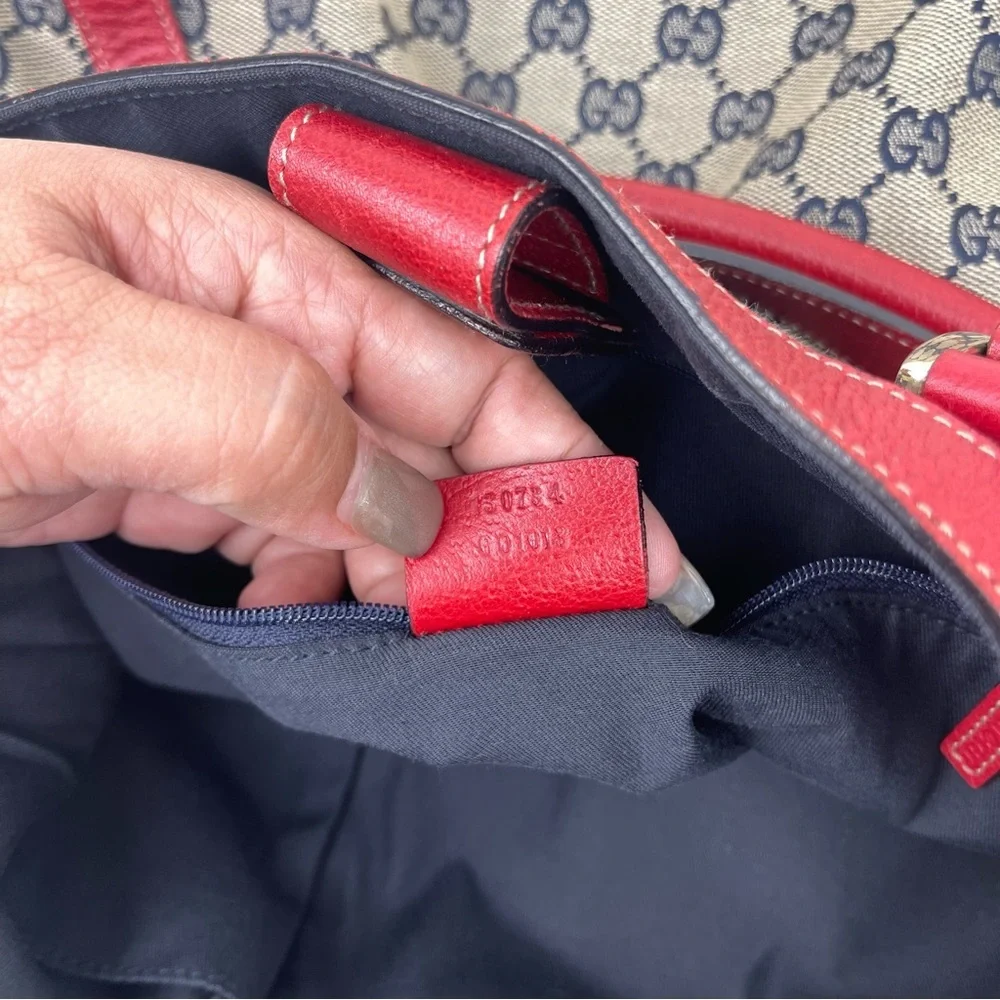 GUCCI Red & Blue GG Canvas and Leather Abbey Two Way Hobo Bag
